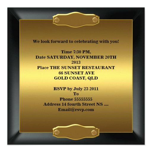 50th Birthday Party Elegant Black Gold on Gold Custom Announcement