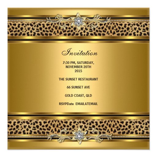 50th Birthday Party Elegant Gold Black Leopard 4 Custom Announcement