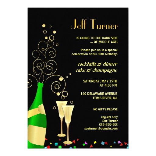 50th Birthday Party - Fun and Festive Champagne Invitations