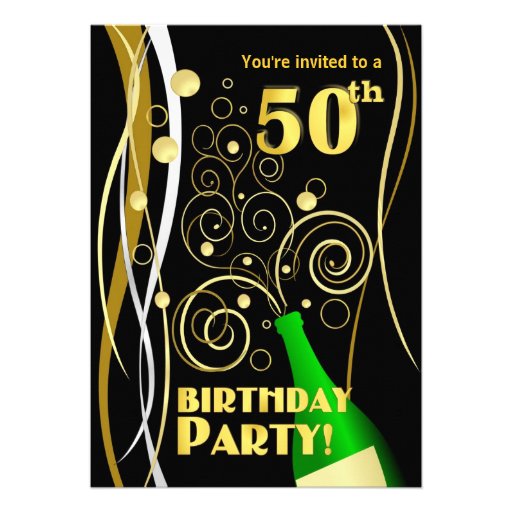 50th Birthday Party - Fun and Festive Champagne Invitations