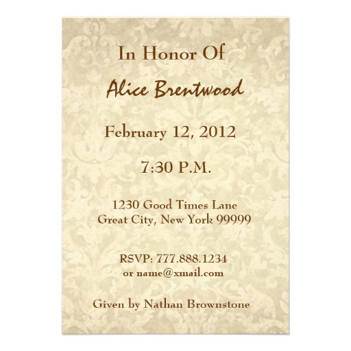 50th Birthday Party GOLD Damask Bow Template W844 Custom Invite