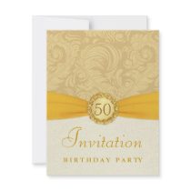 50th Birthday Party - Gold Damask with Monogram Invite