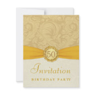 50th Birthday Party - Gold Damask with Monogram invitation