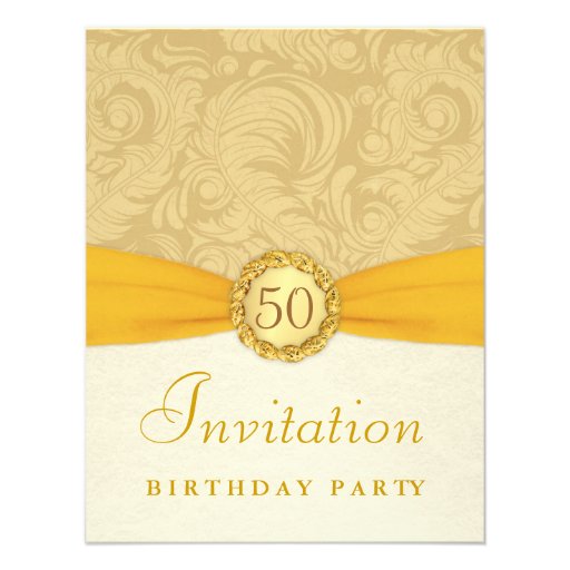 50th Birthday Party - Gold Damask with Monogram Invite