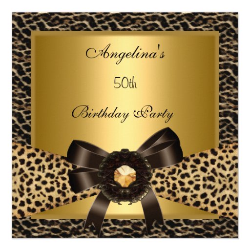 50th Birthday Party Gold Leopard Coffee Brown Custom Announcement (front side)