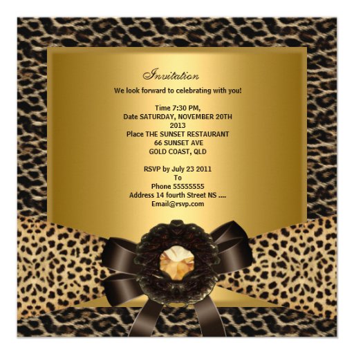 50th Birthday Party Gold Leopard Coffee Brown Custom Announcement