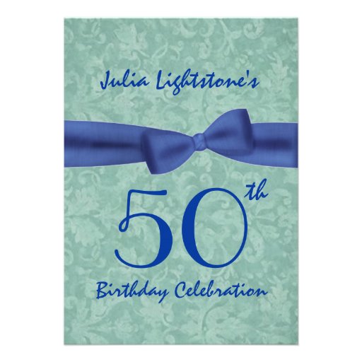 50th Birthday Party Green and Blue Bow W1469 Cards