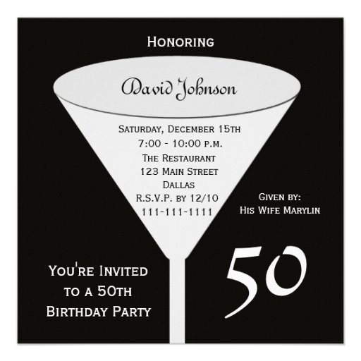 50th Birthday Party Invitation -- 50 in Black