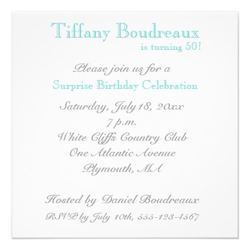 50th Birthday Party Invitation - Aqua