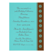 50th Birthday Party Invitation -- Aqua and Brown