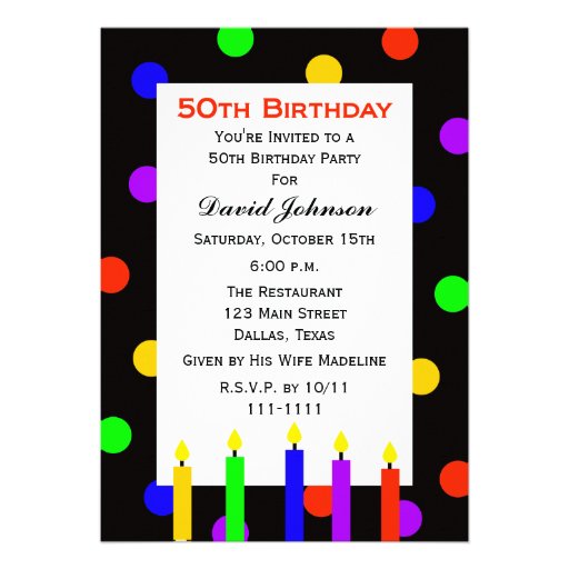 50th Birthday Party Invitation -- Candles and Dots