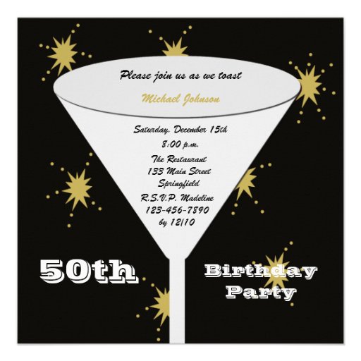 50th BIrthday Party Invitation -- Gold 50th Toast 5.25" Square