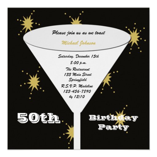 50th BIrthday Party Invitation -- Gold 50th Toast