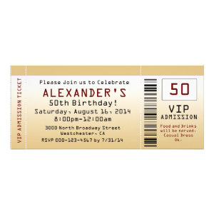 50th Birthday Party Invitation Goldtone Ticket