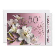 50th Birthday Party Invitation - white Lilies invitation