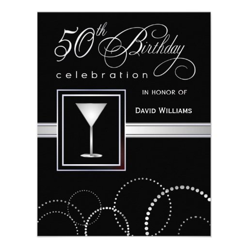 50th Birthday Party Invitations - Black and Silver