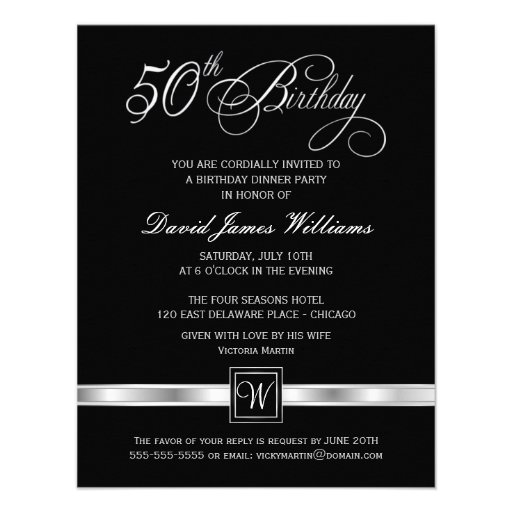 50th Birthday Party Invitations - Black and Silver