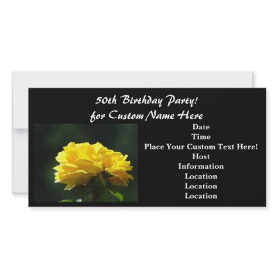 50th Birthday Party! Invitations Black Yellow Rose Photo Card Template by Basleeartprintgifts