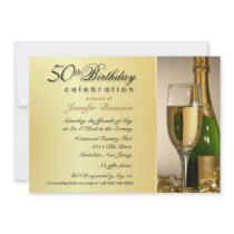 50th Birthday Party Invitations - Champagne Gold