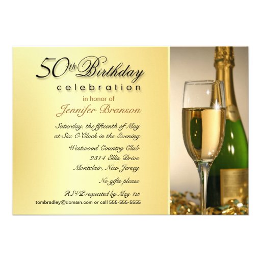 50th Birthday Party Invitations - Champagne Gold (front side)