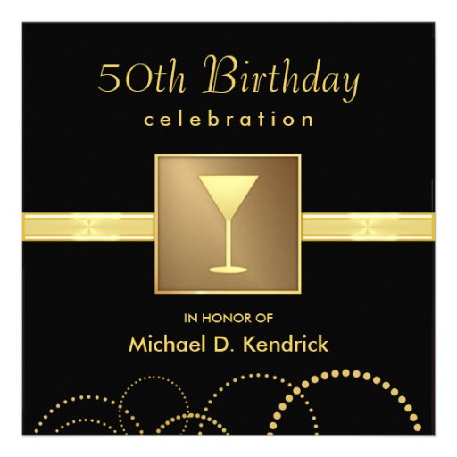 50th Birthday Party Invitations Formal Black Gold