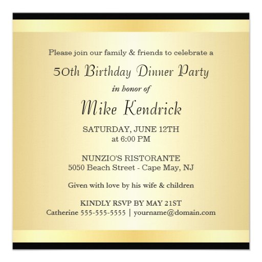 50th Birthday Party Invitations Formal Black Gold