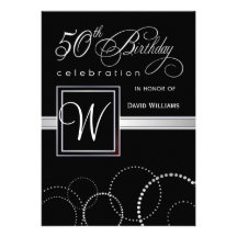 50th Birthday Party Invitations - Silver Monogram