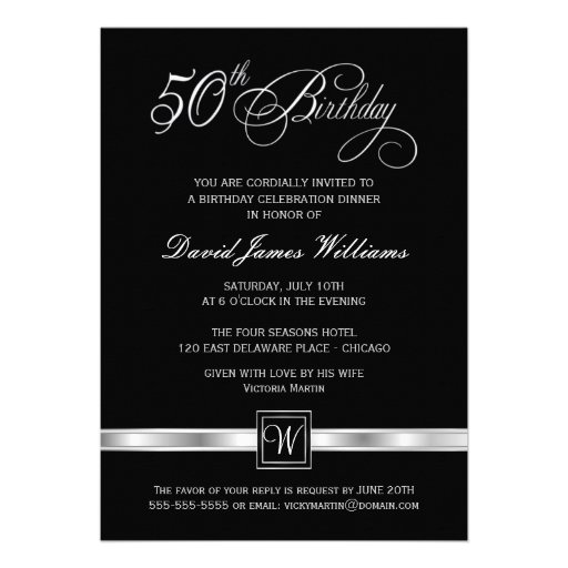 50th Birthday Party Invitations - Silver Monogram
