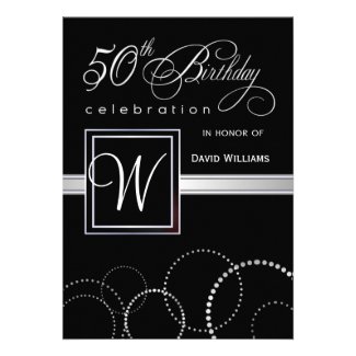 50th Birthday Party Invitations - Silver Monogram