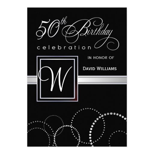 50th Birthday Party Invitations - Silver Monogram (front side)