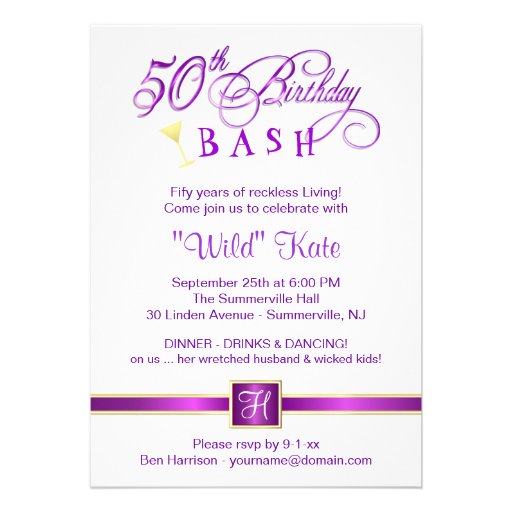 50th Birthday Party Invitations - with Monogram