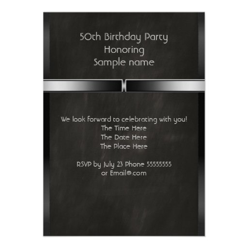 50th Birthday Party Mens Drinks Chalkboard Black Announcements