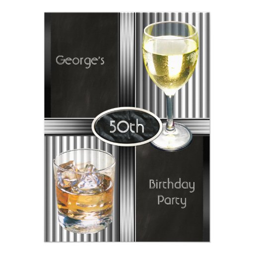 50th Birthday Party Mens Drinks Chalkboard Black Announcements