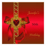 50th Birthday Party Red Gold Heart Jewel 2 Announcement