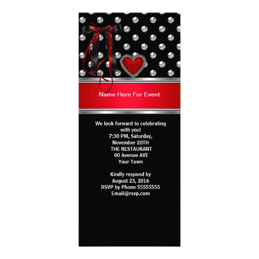 50th Birthday Party Red Heart Black Silver Long Custom Invite