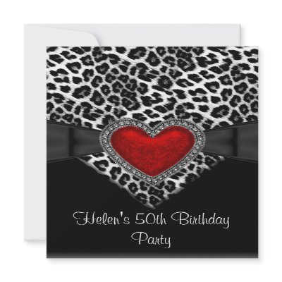 50th Birthday Party Red Heart Leopard Black White invitation