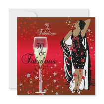 50th Birthday Party Retro Diva Art deco Red Black Invitations