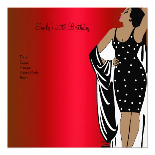 50th Birthday Party Retro Diva Art deco Red Black Invitations