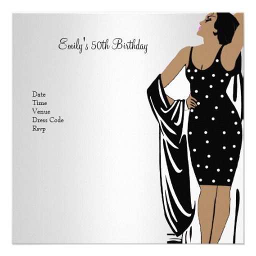 50th Birthday Party Retro Diva Art deco Red White Announcement