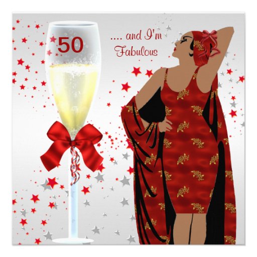 50th Birthday Party Retro Diva Art deco Red White Announcement