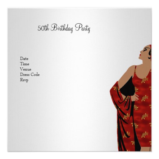 50th Birthday Party Retro Diva Art deco Red White Announcement