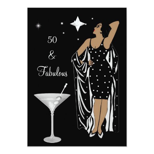 50th Birthday Party Retro Diva deco Black White Card | Zazzle