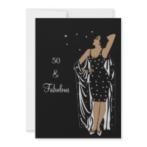 50th Birthday Party Retro Diva deco Black White Custom Invite