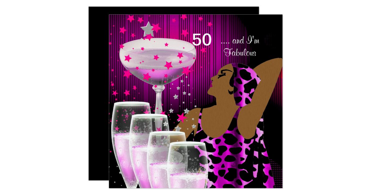 50th Birthday Party Retro Diva Fabulous Pink Card | Zazzle