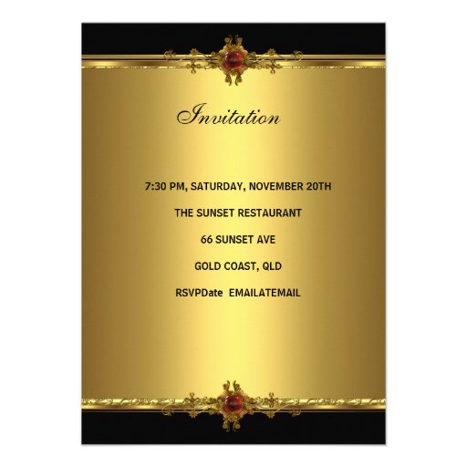 50th Birthday Party Rich Gold Black Red Jewel Custom Invites