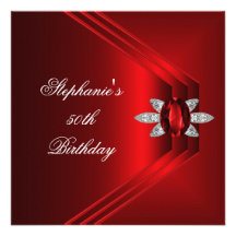 50th Birthday Party Rich Red Silk Diamond Jewel Announcement