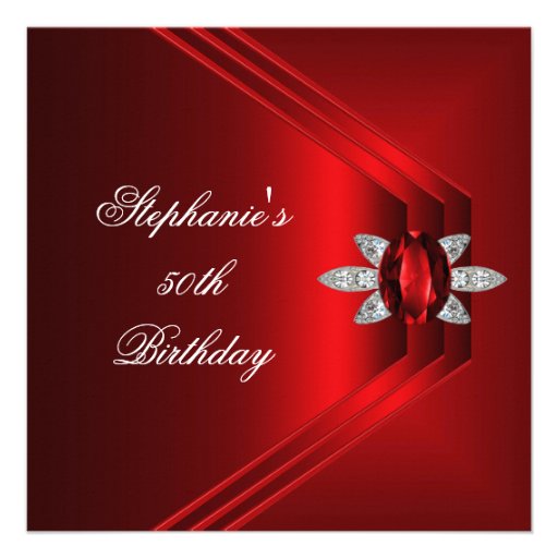 50th Birthday Party Rich Red Silk Diamond Jewel Announcement