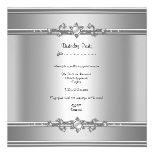 50th Birthday Party Silver Pearl Jewel Damask Custom Invitations
