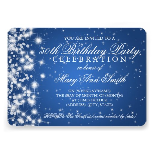 50th Birthday Party Sparkle 2 Blue Invites