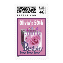 50th Birthday Party Stamp PINK Rose & Candles